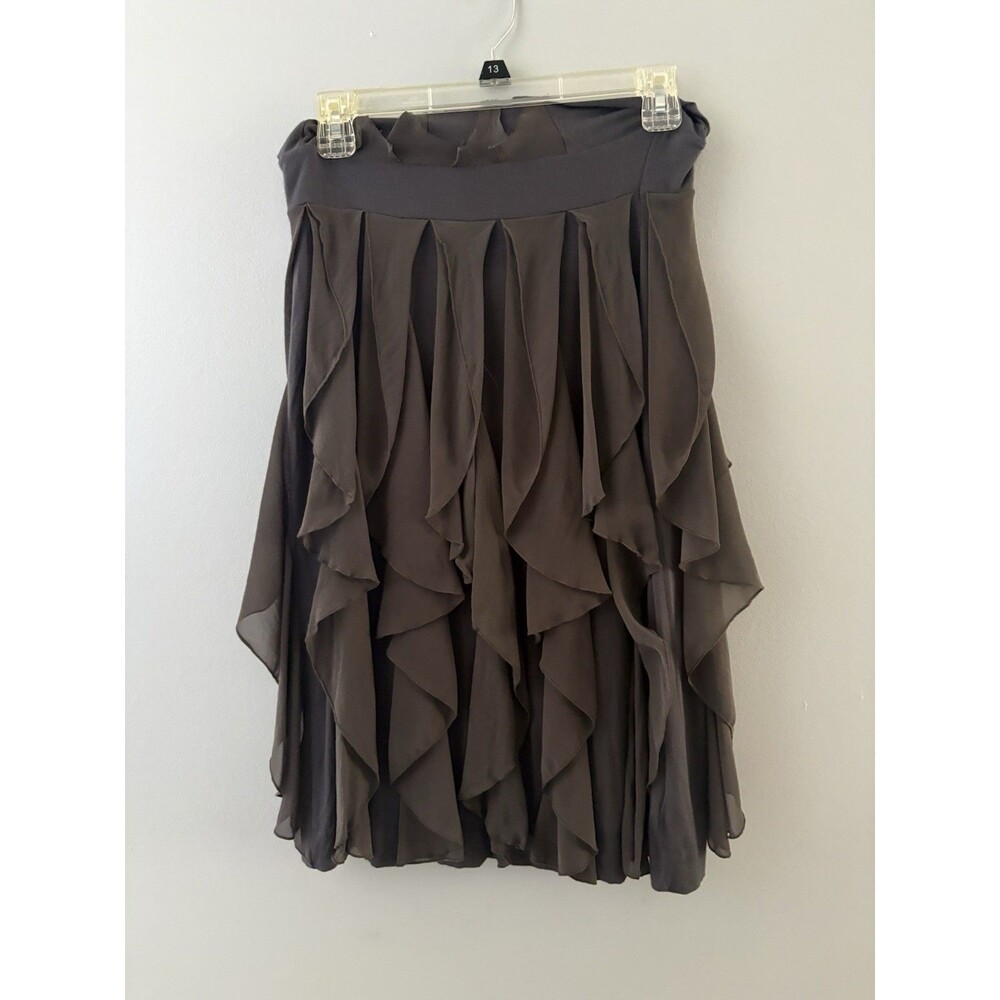 Anthropologie Ric Rac Gray Ruffle Tiered Chiffon Skirt XS Balletcore Fairy READ
